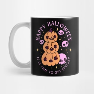 Happy halloween it is time to get spooky a cute pumpkin pile design with skulls Mug